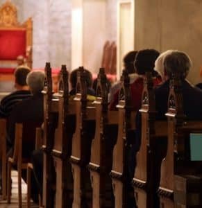 People praying in European church. Brezje, Slovenia